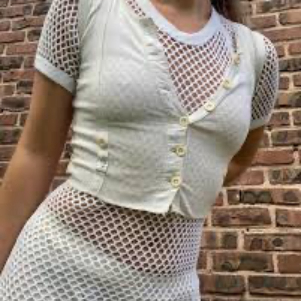 Scandinavian Knitters Norse Net T-Shirt Cream Medium